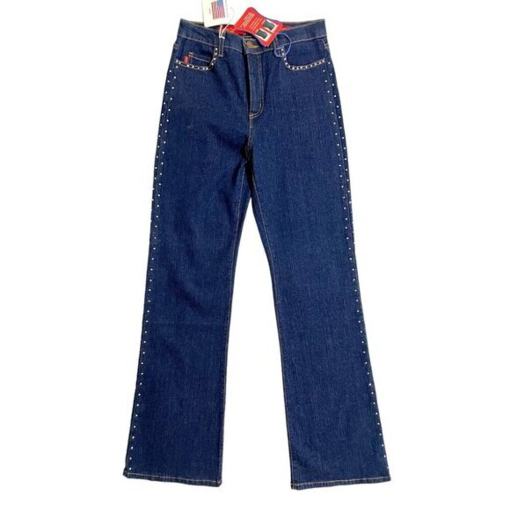 NYDJ Tummy Tuck Jeans Bootcut Rhinestone Embellished Dark Wash SZ 8 NWT